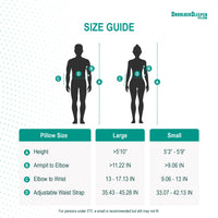 ShoulderSleeper Pillow size guide showing Large and Small size measurements.